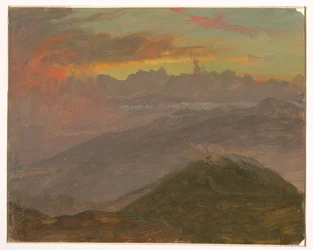 Piirros, Auringonlasku ja vuoret, heinäkuu 1865