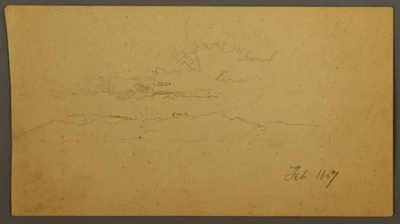 Piirros, Auringonlasku kukkuloiden takana, helmikuu 1867