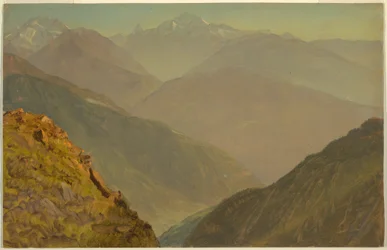 Piirros, Watzmann ja Goell, Berchtesgedenin lähellä, 1868.