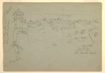 Piirros, Lyddan torni ja Ramleh nähtynä Ramlehin tornista, Palestiina [Ramleh, Israel], 7. ja 10. helmikuuta 1868.