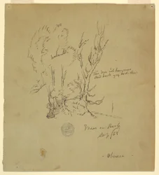Piirros, puita Obersee Baijerin tai eteläisten Alppien alueella, syyskuu 1868.