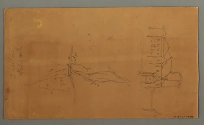 Piirros, Kaksi kirkkoa, laakso, vesiputous, 1868