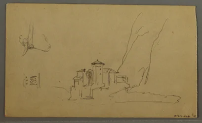 Piirros, laakso, kirkko, St. Gilgen Itävalta, mahdollisesti 1868