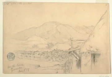 Piirros, Näkymä Guarandan majatalosta, Ecuador, 3. kesäkuuta 1857.