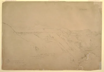 Piirros, tulivuori Puresé ja Rio de Vinagre, Purese, Kolumbia, elokuu 1853.
