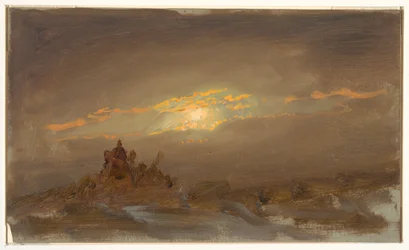 Piirros, Talvimaisema kuunvalossa, n. 1870.