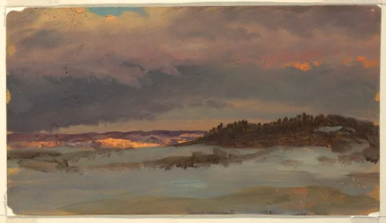 Piirros, Talvimaisema ja Blue Hill auringonlaskun aikaan, Hudson, New York, 1870-75.