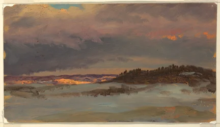 Talvimaisema Blue Hillin kanssa Sunsetissa, Hudsonissa, New Yorkissa