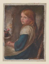 Tutkimus nuoresta tytöstä, joka istuu, n. 1870 (akvarelli, guassi ja arabikumi paperille)