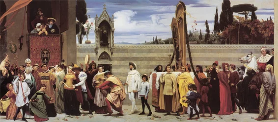 Cimabuen kuuluisaa Madonnaa kuljetetaan kulkueessa Firenzen kaduilla".