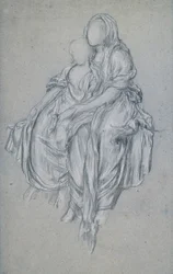 Study for The Daphnephoria, n. 1876 (mustavalkoinen liitu sinisellä paperilla)