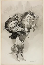 "As They Threw their Animals Back upon their Haunches", kuvitus An Arabian Day and Night -teokseen, Harper