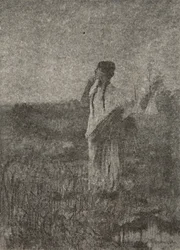 Kuten aave, joka kulkee auringonnousun aikaan, Hän näki neiton kävelemässä Henry Wadsworth Longfellowin (1807-82) pubista The Song of Hiawatha. George G. Harrap und Company Ltd., 1911