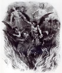 Kuvitus Hector Berliozin (1803-69) teoksen ”La Damnation de Faust” (1846) orkesteripartituuriin, 1854