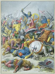 Kuningas Philip Auguste Bouvinesin taistelussa vuonna 1214 (kaiverrus)