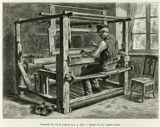 Liepvren laakson kutoja. Lixin kaiverrus havainnollistamaan tarinaa A Through Alsacen ja Lorraine, vuonna 1887, Charles Grad, saksalainen edustaja, tour du monde 1888, ohjaaja Edouard Charton (1807-1890), Hachette, Paris.
