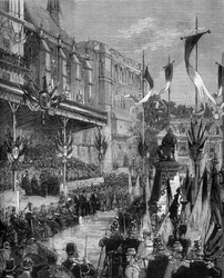 Adolphe Thiersin (1797-1877) patsaan avajaiset Place Thiers de Saint Germain en Laye -aukiolla (Saint-Germain-en-Laye), 19. syyskuuta