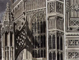Fragmentit ja osat Henry Seventh Chapelin ulkokuoresta, levy 12 Westminster Abbeystä, kaiverrus Thomas Sutherland, pub. kirjoittanut Rudolph Ackermann (1764-1834) 1811 (akvatinta)