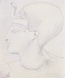 Tutkimus Seti I:n (1394-1279 eKr.) päällikön kohokuviosta Seti I:n temppelissä, Abydos, 1874