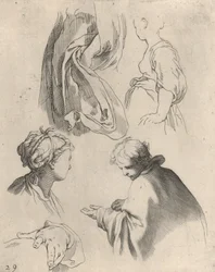 Figuuritutkimukset, piirustuskirjasta, 1650-56.