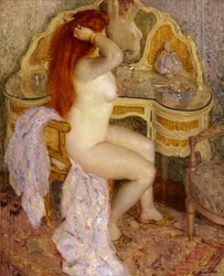 Alaston pukeutumispöytänsä ääressä, 1909.