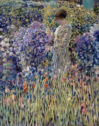 Nainen puutarhassa, noin 1912, maalaus Frederick Carl Frieseke (1874-1939), öljy kankaalle, 81x65 cm