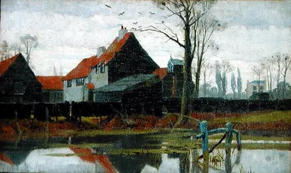Maatilan rakennukset, noin 1889 (öljy kankaalle)