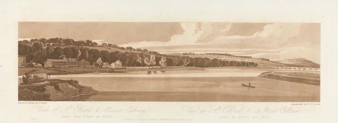 Näkymä St. Cloudille ja Golgatavuorelle Pont de Seveltä 1802; Kilpi 18 Pariisin Viewsista, Emanuel Volume -jäljitys levystä B1981.25.2627