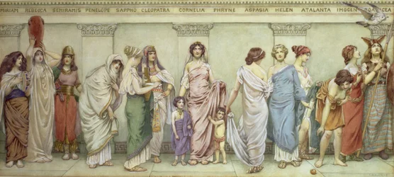 Antiikin suuret naiset: Miriam, Rebecca, Semiramis, Penelope, Sappho, Cleopatra, Cornelia, Phryne, Aspasia, Helen, Atalanta, Imogen ja Boadicea