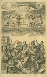 Andreas Cellariuksen "Taivaallisen atlasen eli universumin harmonian" (Atlas coelestis seu harmonia macrocosmica) etukappale Amsterdamissa, n. 1660