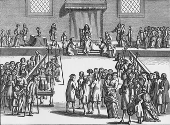 Kaarle II koskettaa potilasta kuninkaan pahuuden vuoksi, c1680 1903