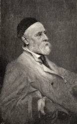 George Frederick Wattsin muotokuva, T. Johnsonin kaivertama Hollyerin valokuvan jälkeen, The Century Illustrated Monthly Magazine -lehdestä, toukokuusta lokakuuhun 1883