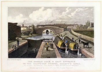 Kaksoislukko ja itäinen sisäänkäynti Islingtonin tunneliin, Regents Canal, 1827
