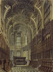 Henry the Seventh Chapel, levy 8 Westminster Abbeystä, kaiverrus J. Bluck (fl.1791-1831) pub. kirjoittanut Rudolph Ackermann (1764-1834) 1811 (akvatinta)