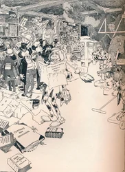 Viisaan sarjakuvapiirtäjän asuntohuone, c1890