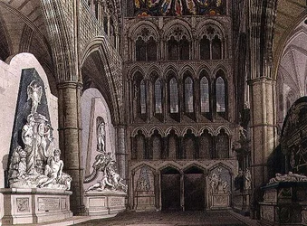 North Entrance, levy 55 Westminster Abbeysta, kaiverrettu J. Bluck (fl.1791-1831) ja Williamson, pub. kirjoittanut Rudolph Ackermann (1764-1834) 1811 (akvatinta)