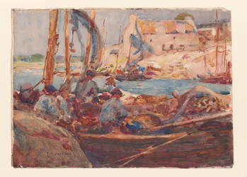 Sardiinikalastusveneet Concarneaussa, Bretagnessa, noin 1900 (vesiväri paperille).