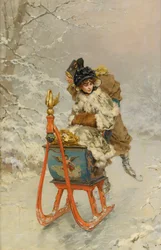 ""La promenade en luge"" (Rekiajelu) Frederik Hendrik Kaemmererin (1839-1902) kuva - Öljy kankaalle, 59,9x40,1 - Yksityiskokoelma