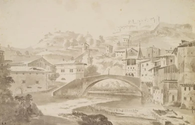 Wien, lähellä Lyonia. Pont Saint-Martin yli tulvan Géren. TV. Saint-Martinin luostari, t.h. Porte de la Rochette ja Pipetin slotti