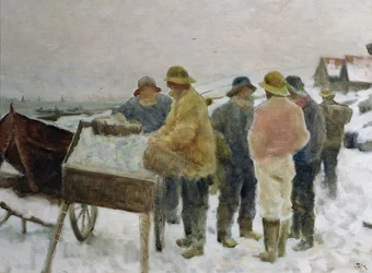 Kalastajat silakkakärryjen ympärillä