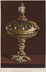 1600-luvun makeapurkki kameoilla, kuvitus Henry Havardin Dictionnaire de lameublement et de la decoration, osa 2, levy 11, Paris, Maison Quantin, 1878