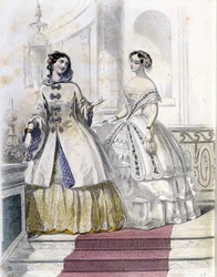 2 muodikasta naista - "" Journal des Demoiselles "" 1852 -lehdessä.