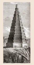1800-luvun kuvaus Ritarikunnan tornista, joka tuhoutui vuonna 1644, Boulogne-sur-Mer, Ranska, teoksesta "Les Merveilles de la Science", julkaistu noin 1870 (kaiverrus)
