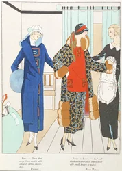Muutamia kauniita uutuuksia Art-Gout-Beautelta, Premetin ja Jean Patoun puvut, lokakuu 1923 (litografia).