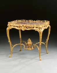 Napoleon III -keskipöytä, Maison Millet, Paris, n. 1860 (kullattua pronssia ja puuta)