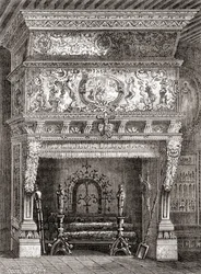 Renessanssitakka Cluny-museossa Pariisissa, Ranskassa, julkaisusta "Les Merveilles de la Science", julkaistu noin 1870 (kaiverrus)