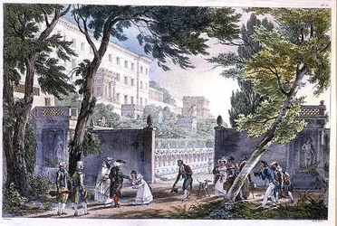 Villa Roomassa, kaiverrus Villain, n. 1820 (väri litho)