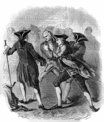 "" Gluckistes""" ja """"Piccinistes""" vastakkainasettelu kuvaa säveltäjien Christoph Willibald Gluckin ja Niccolo Vito Piccinnin välistä kilpailua. Kaiverrus vuodelta 1856.