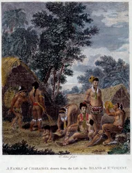 Karibien intiaaniperhe Saint Vincentin saarelta Länsi-Intian saarelta Kaiverrus 1800-luvulta Chartresin taidemuseo Kuvataiteen museo