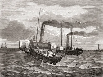 John Watkins Brettin englantilais-ranskalaisen lennätinyhtiön ensimmäinen yritys vuonna 1850 rakentaa ensimmäinen linja Englannin kanaalin alitse Doverista Calais